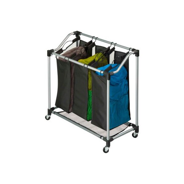 Honey Can Do International. Elite Triple Laundry  Sorter On Casters, Black, Steel/Polyester - SRT-01641