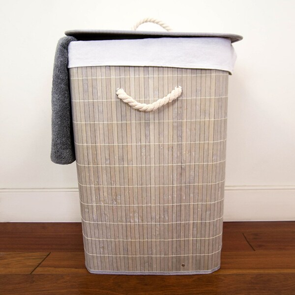 Home Basics Rectangular Bamboo Hamper, Grey - BH45164