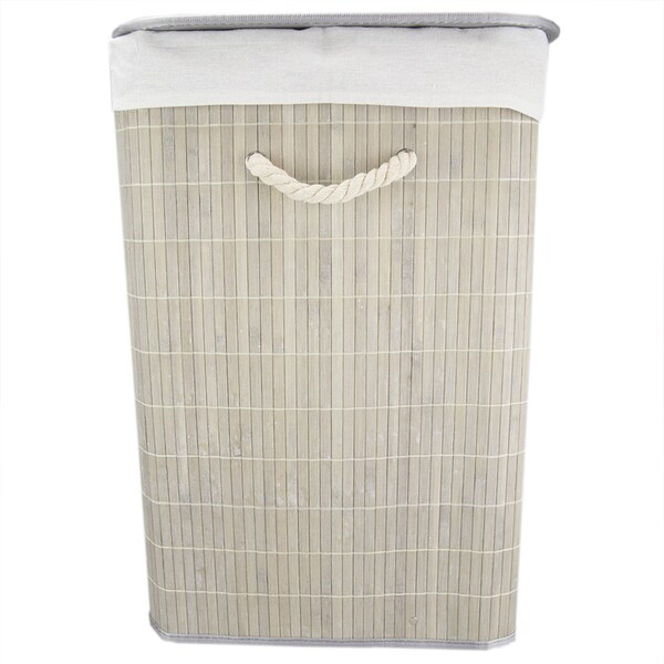 Home Basics Rectangular Bamboo Hamper, Grey - BH45164