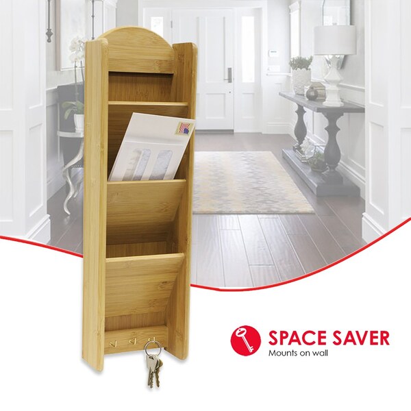Home Basics Home Basics 3 Tier Bamboo Letter Rack with Key Hooks - ZOR96179
