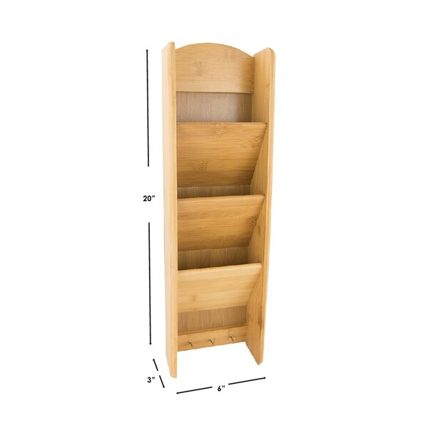 Home Basics Home Basics 3 Tier Bamboo Letter Rack with Key Hooks - ZOR96179