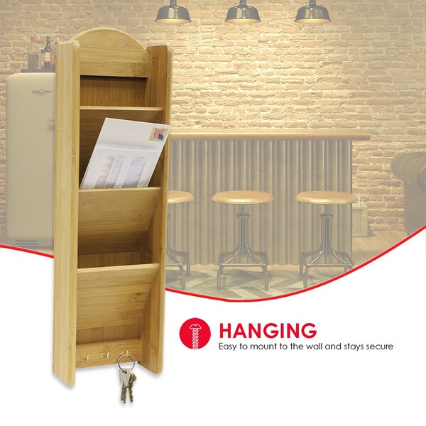 Home Basics Home Basics 3 Tier Bamboo Letter Rack with Key Hooks - ZOR96179