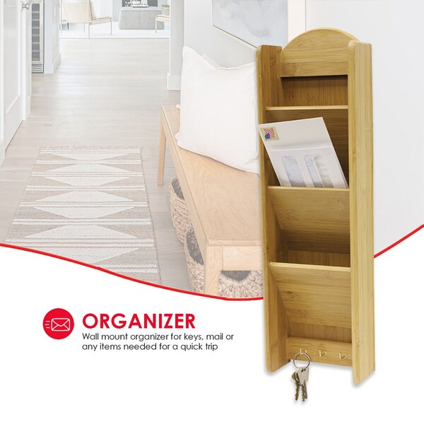 Home Basics Home Basics 3 Tier Bamboo Letter Rack with Key Hooks - ZOR96179