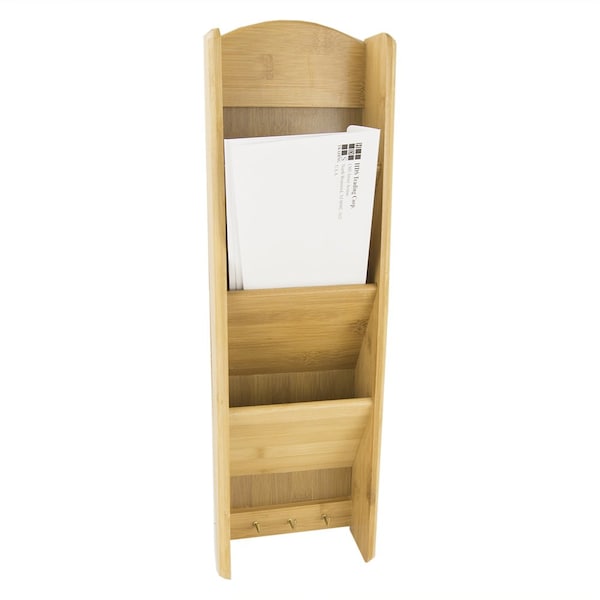 Home Basics Home Basics 3 Tier Bamboo Letter Rack with Key Hooks - ZOR96179