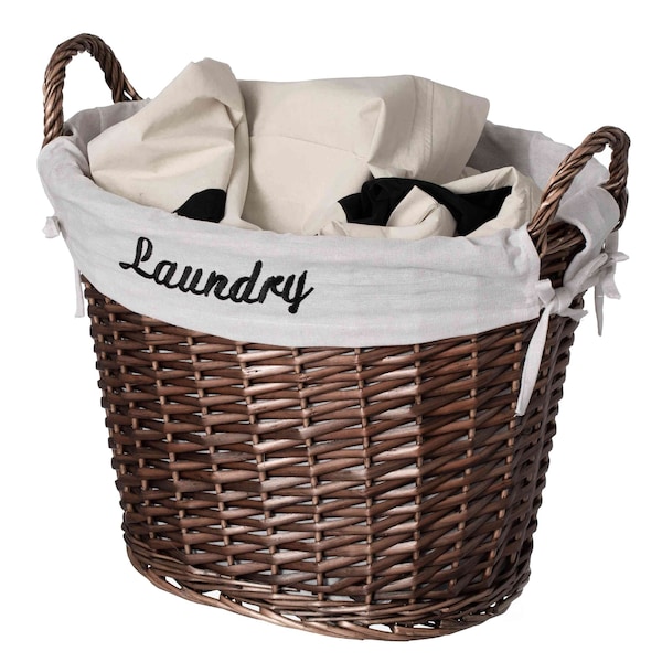 Wickerwise Handwoven Laundry Basket with Liner & Handles - Boho Decorative Storage Hamper for Clothes - QI003106.BN.NEW