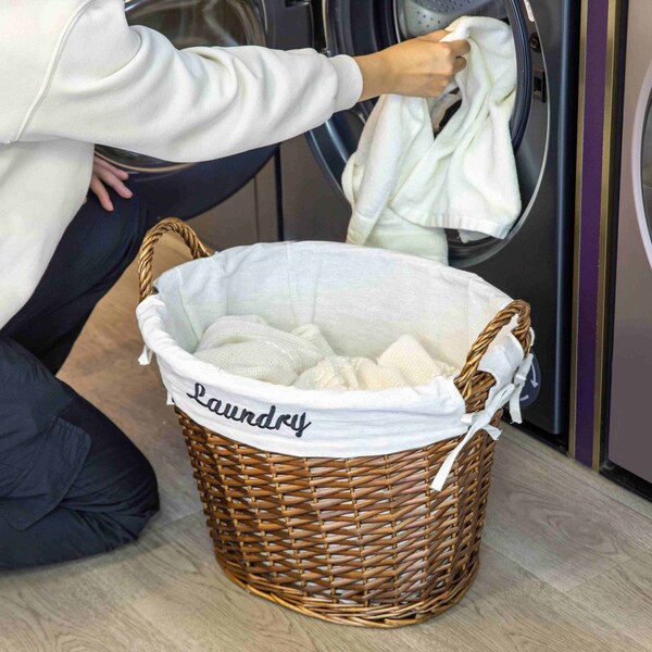 Wickerwise Handwoven Laundry Basket with Liner & Handles - Boho Decorative Storage Hamper for Clothes - QI003106.BN.NEW