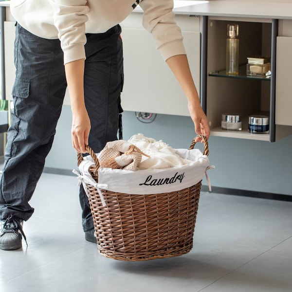 Wickerwise Handwoven Laundry Basket with Liner & Handles - Boho Decorative Storage Hamper for Clothes - QI003106.BN.NEW