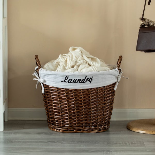 Wickerwise Handwoven Laundry Basket with Liner & Handles - Boho Decorative Storage Hamper for Clothes - QI003106.BN.NEW