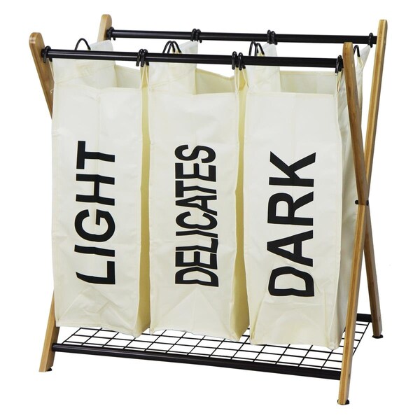 Gourmetgalley X-Frame Bamboo 3 Bag Laundry Sorter White - GO3693541