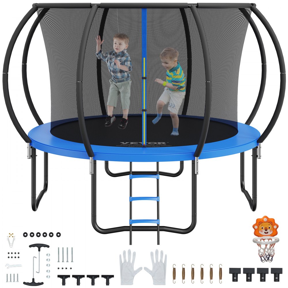 VEVOR 10FT Trampoline, 330 lbs Trampoline with Enclosure Net, Ladder, and Curved Pole, Heavy Duty Trampoline with Jumping Mat and Spring Cover Padding, Outdoor Recreational Trampolines for Kids Adults - YXBC10YCHWYX52X5HV0
