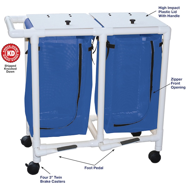Mjm Internaitonal Double Bag Hamper W/ Optional Foot Pedal, Standard Mesh - Red - 214-D-FP-SM-RD
