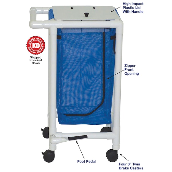 Mjm Internaitonal Single Bag Hamper W/ Optional Foot Pedal, Standard Mesh - Red - 214-S-FP-SM-RD