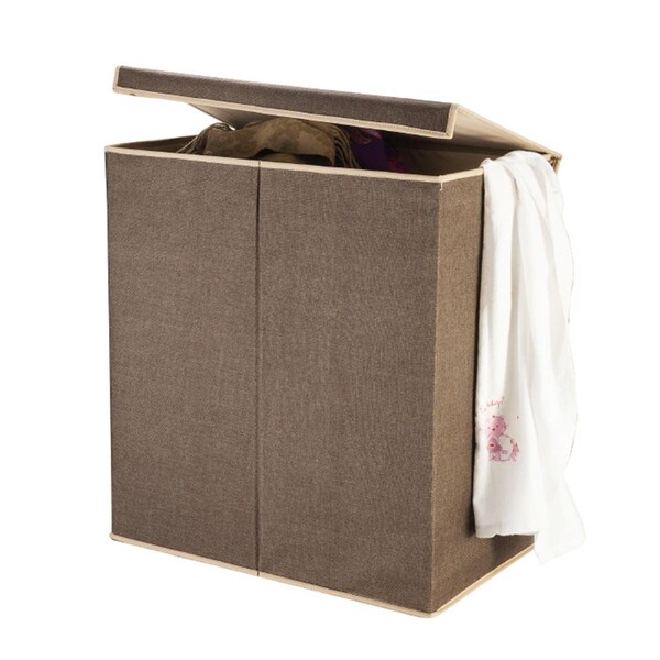 Pertrechos 7250 Double Laundry Hamper Two Compartment Sorter with Magnetic Lid, Brown - PE3235005