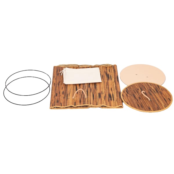 Vintiquewise Round Foldable Bamboo Laundry Hamper with Lid and Handles for Easy Carrying - QI004430-B_RO
