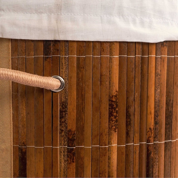 Vintiquewise Round Foldable Bamboo Laundry Hamper with Lid and Handles for Easy Carrying - QI004430-B_RO