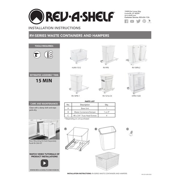 Rev-A-Shelf Rev-A-Shelf Steel Wire Pull Out Hamper for VanityCloset Applications - HRV-1215 S
