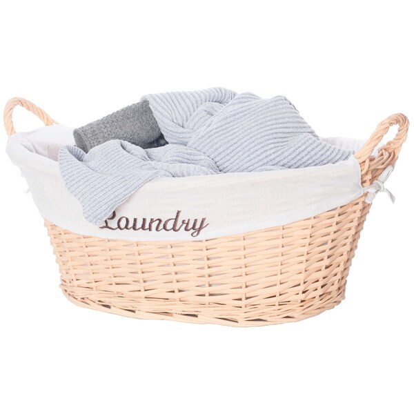 Vintiquewise Willow Laundry Hamper Basket with Liner and Side Handles - QI003689