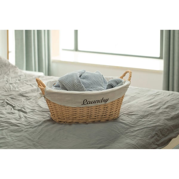 Vintiquewise Willow Laundry Hamper Basket with Liner and Side Handles - QI003689