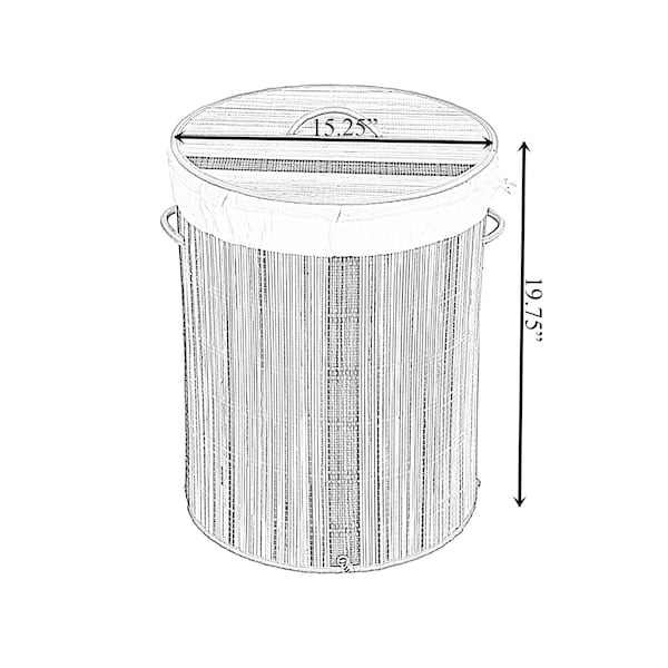 Vintiquewise Round Foldable Coconut Stick Laundry Hamper with Lid and Handles for Easy Carrying - QI004430-N_RO