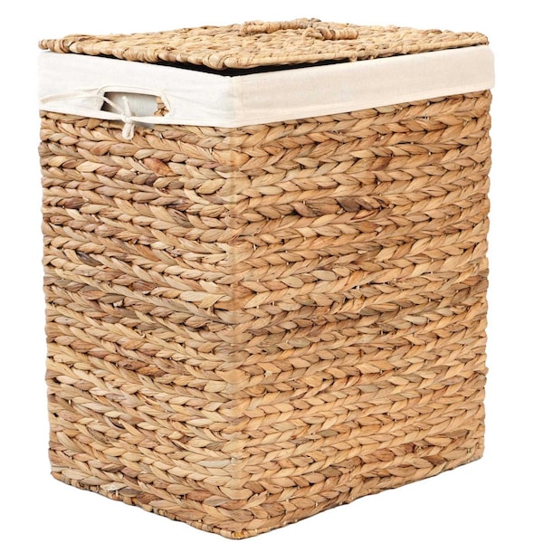 Vintiquewise Handmade Rectangular Water Hyacinth Wicker Laundry Hamper with Lid Natural, Large - QI004242.L