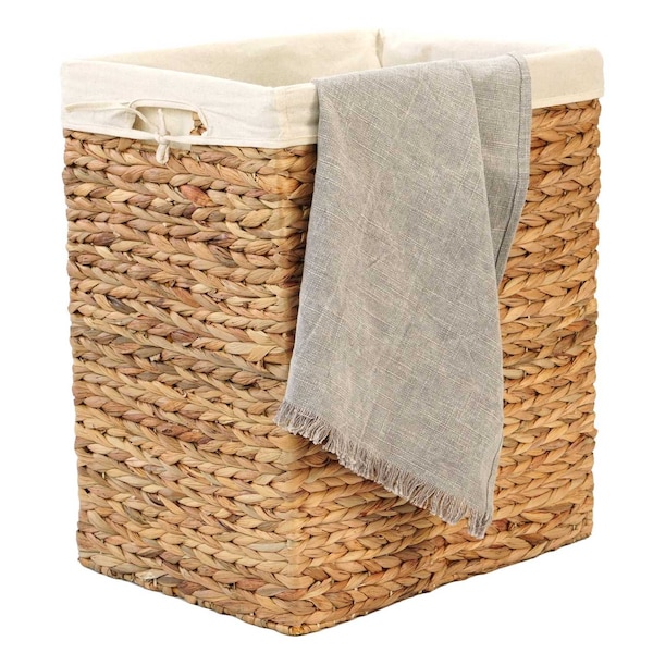 Vintiquewise Handmade Rectangular Water Hyacinth Wicker Laundry Hamper with Lid Natural, Large - QI004242.L