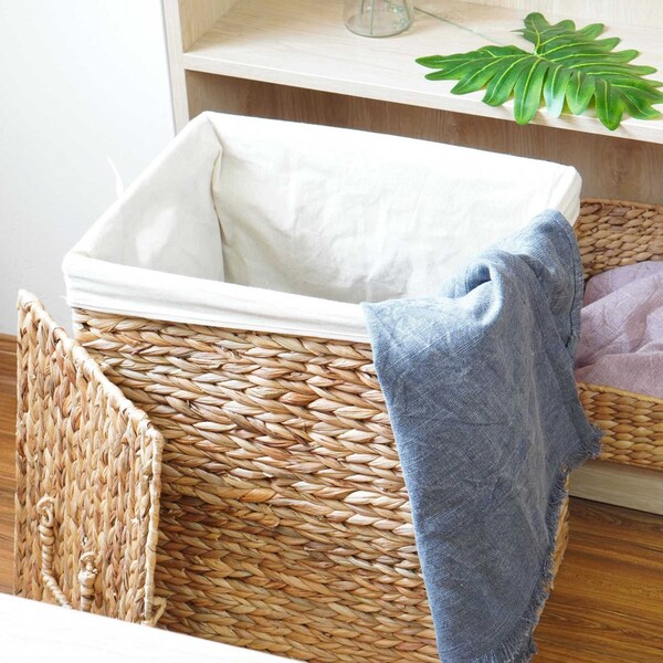 Vintiquewise Handmade Rectangular Water Hyacinth Wicker Laundry Hamper with Lid Natural, Large - QI004242.L