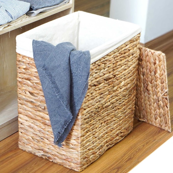 Vintiquewise Handmade Rectangular Water Hyacinth Wicker Laundry Hamper with Lid Natural, Large - QI004242.L