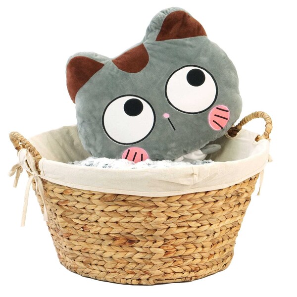 Vintiquewise Water Hyacinth Natural Oval Wicker Laundry Basket with Handles and White Cotton Liner - QI004231