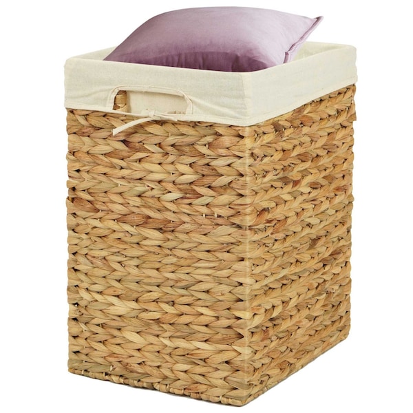 Vintiquewise Handmade Rectangular Water Hyacinth Wicker Laundry Hamper with Lid Natural, Medium - QI004242.M