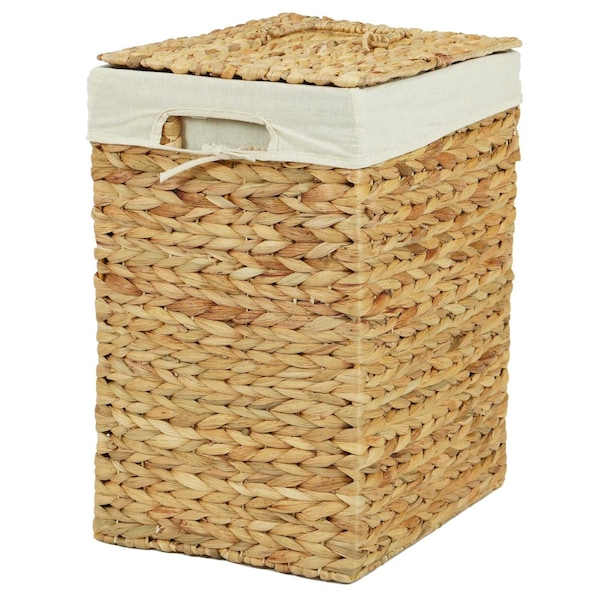 Vintiquewise Handmade Rectangular Water Hyacinth Wicker Laundry Hamper with Lid Natural, Medium - QI004242.M