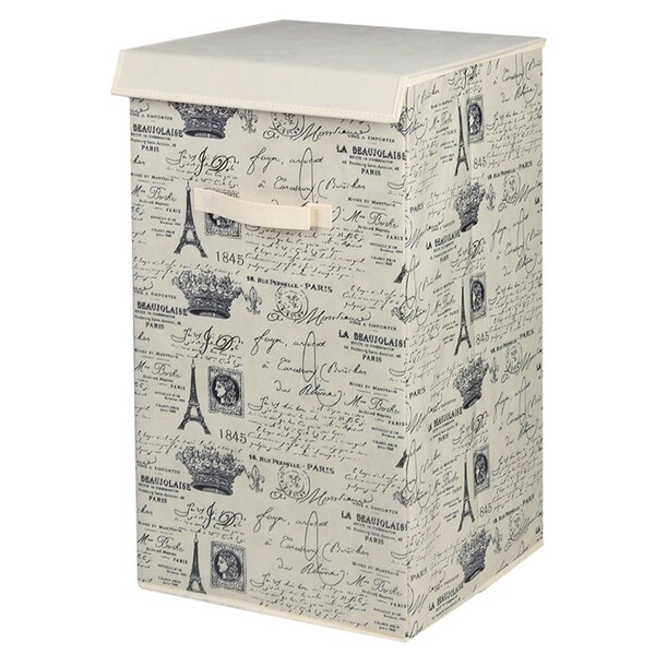 Home Basics Home Basics Postcards From Paris Vintage French Rectangular Non-Woven Hamper With Velcro Closure Lid, Natural - ZOR96178