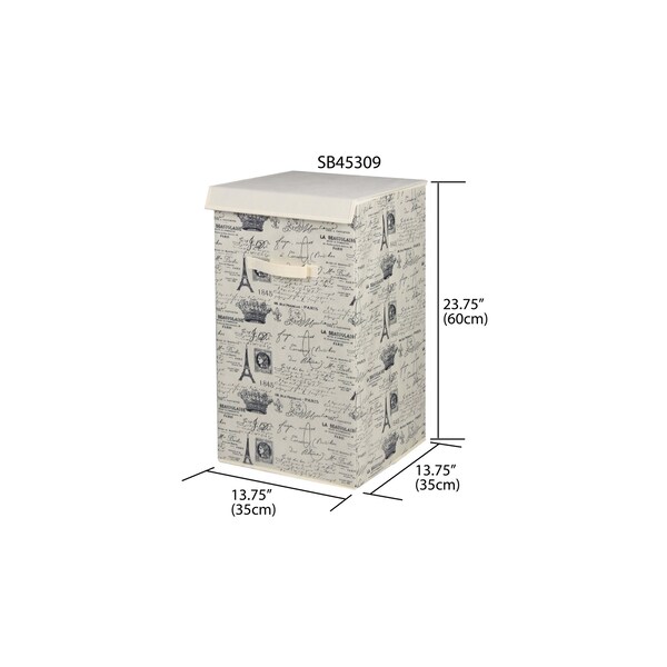 Home Basics Home Basics Postcards From Paris Vintage French Rectangular Non-Woven Hamper With Velcro Closure Lid, Natural - ZOR96178