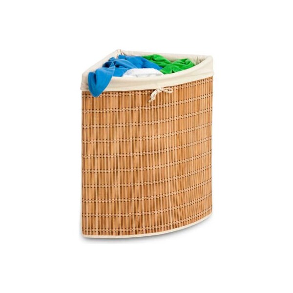 Honey Can Do International. Wicker Corner Bamboo Laundry Hamper With Liner, Natural Bamboo/Beige Canvas - HMP-01618
