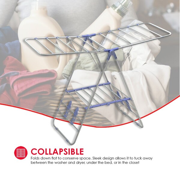Home Basics Home Basics Folding and Collapsible Indoor and Outdoors Clothes Drying Rack, Silver - ZOR96097