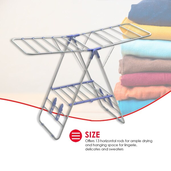 Home Basics Home Basics Folding and Collapsible Indoor and Outdoors Clothes Drying Rack, Silver - ZOR96097