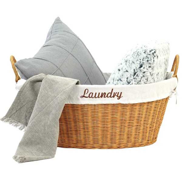Vintiquewise Rattan Laundry Basket with Handles and White Cotton Removable Lining, Natural - QI004216