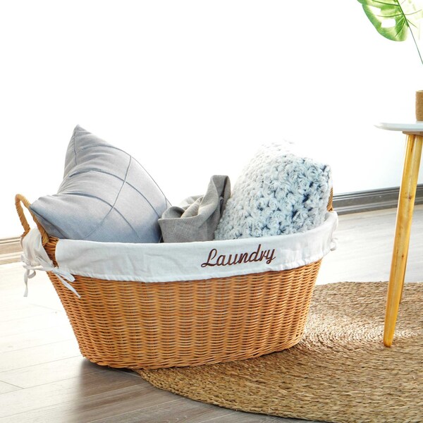 Vintiquewise Rattan Laundry Basket with Handles and White Cotton Removable Lining, Natural - QI004216