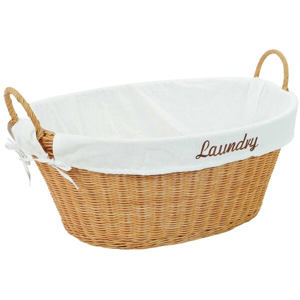 Vintiquewise Rattan Laundry Basket with Handles and White Cotton Removable Lining, Natural - QI004216
