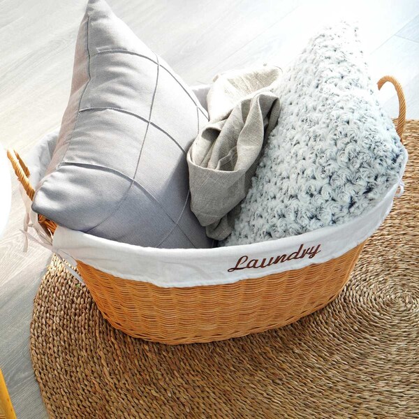 Vintiquewise Rattan Laundry Basket with Handles and White Cotton Removable Lining, Natural - QI004216