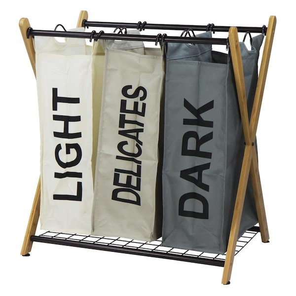 Oceanstar X-Frame Bamboo 3 Bag Laundry Sorter Color - XBS1484-HG-COLOR