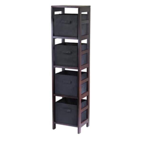 Winsome Winsome 92241 Capri 4-Section N Storage Shelf with 4 Foldable Black Fabric Baskets - Walnut - 92241