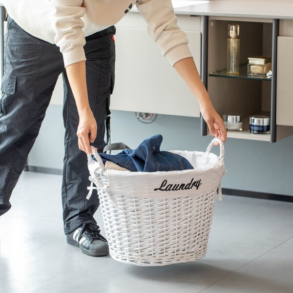 Wickerwise Handwoven Laundry Basket with Liner & Handles - Boho Decorative Storage Hamper for Clothes - QI003106.WT
