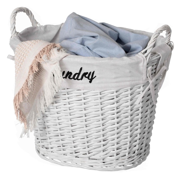 Wickerwise Handwoven Laundry Basket with Liner & Handles - Boho Decorative Storage Hamper for Clothes - QI003106.WT