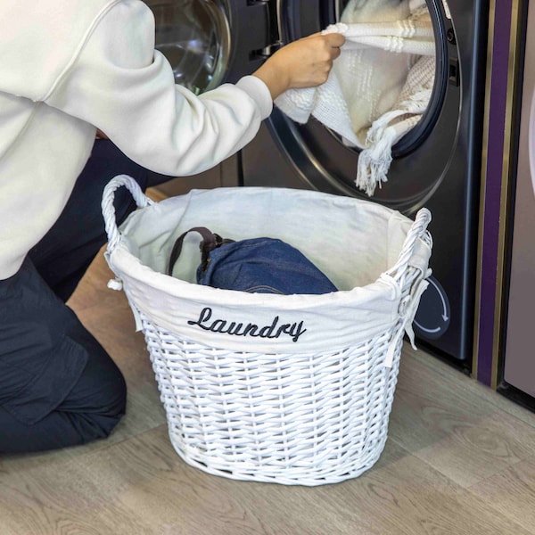 Wickerwise Handwoven Laundry Basket with Liner & Handles - Boho Decorative Storage Hamper for Clothes - QI003106.WT