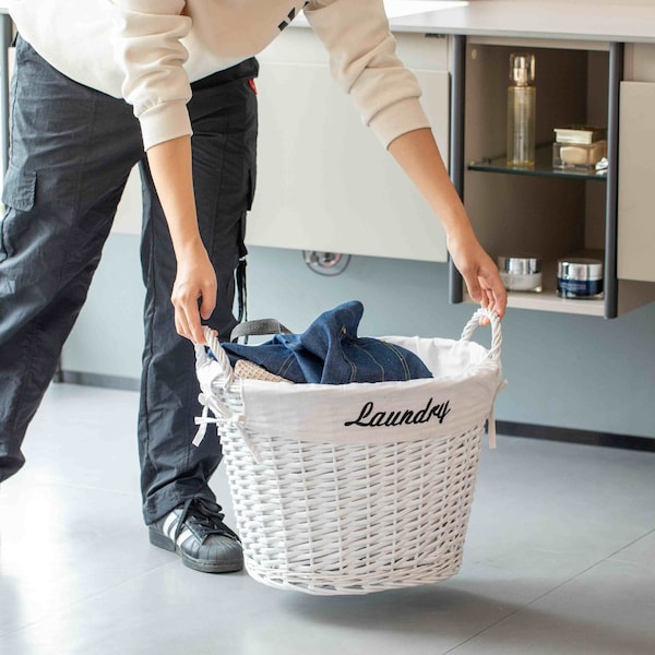 Wickerwise Handwoven Laundry Basket with Liner & Handles - Boho Decorative Storage Hamper for Clothes - QI003106.WT