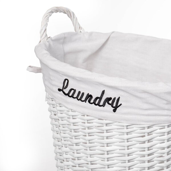 Wickerwise Handwoven Laundry Basket with Liner & Handles - Boho Decorative Storage Hamper for Clothes - QI003106.WT
