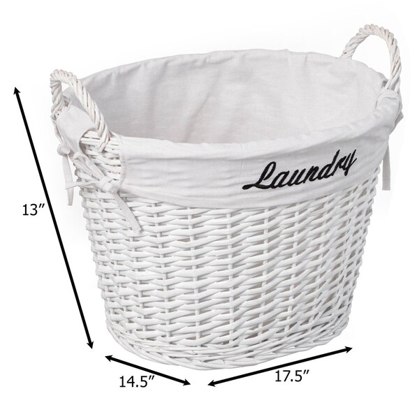 Wickerwise Handwoven Laundry Basket with Liner & Handles - Boho Decorative Storage Hamper for Clothes - QI003106.WT