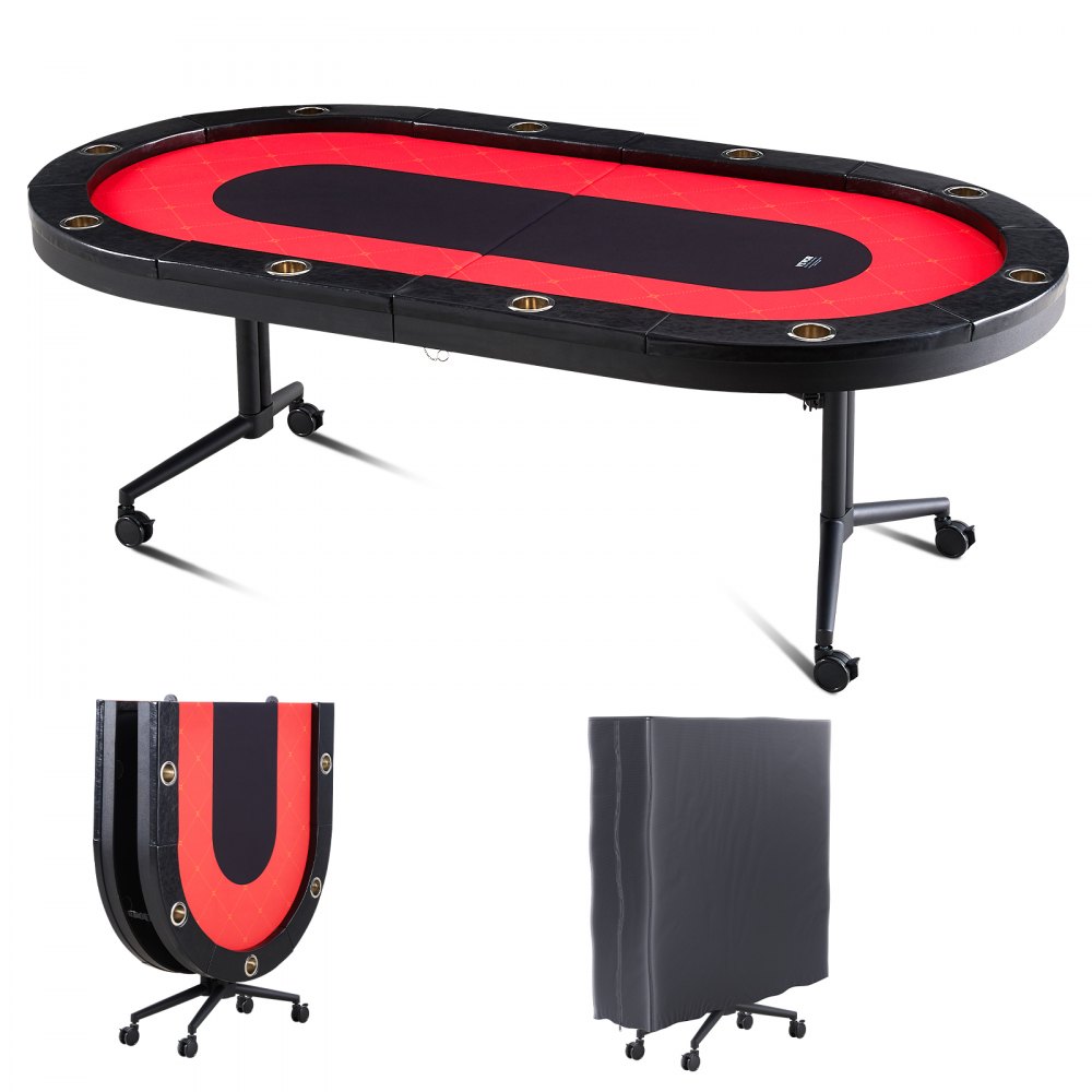 VEVOR 10 Player Foldable Poker Table, Blackjack Texas Holdem Poker Table with Padded Rails and Stainless Steel Cup Holders, Portable Folding Card Board Game Table, 90" Oval Casino Leisure Table - DZDTZDPKPZ10ERDQTV0