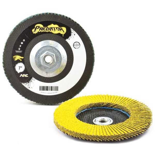Arc Abrasives 7" x 5/8"-11 T27 - Disco de aletas de fibra de vidrio PREDATOR de cara plana, grano 40 - 71-10854FF
