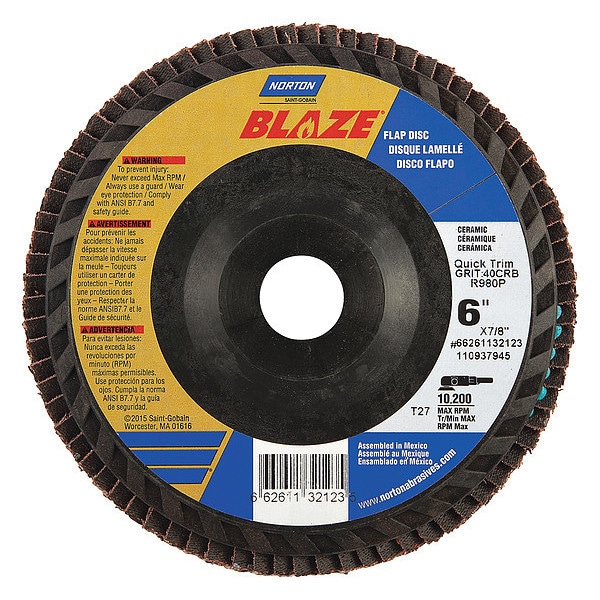 Disco de Aletas Norton Abrasives, Grueso, 40 Granos, 6" de diámetro - 66261132123